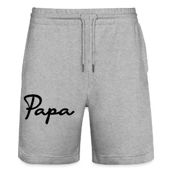 FATHER's DAY. HAPPY BIRTHDAY DAD. DAD. HAPPY BIRTHDAY - Stanley/Stella Trainer Unisex Organic Jogging Shorts - heather grey - Front - Nik (191cm) & Marisol (170cm)