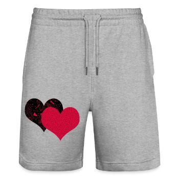 Zwei Herzen - Stanley/Stella Unisex Bio Joggingshorts Trainer  - Grau meliert - Vorne - Nik (191cm) & Marisol (170cm)