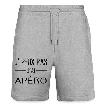 apéro - je peux pas j'ai apero best-seller - Short de jogging bio TRAINER Stanley/Stella unisexe - gris chiné - Devant - Nik (191cm) & Marisol (170cm)
