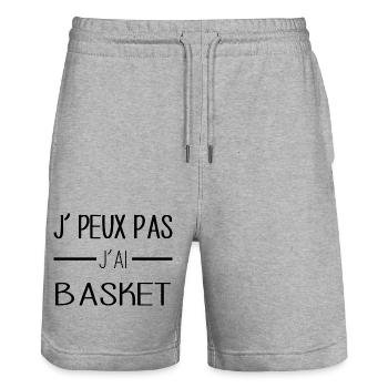 Accro au basket, prêt à tout dunker! - Short de jogging bio TRAINER Stanley/Stella unisexe - gris chiné - Devant - Nik (191cm) & Marisol (170cm)