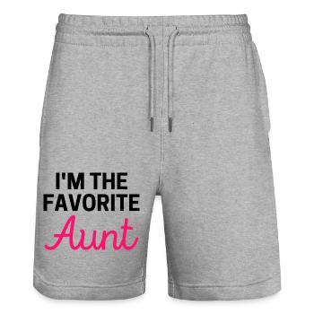I'm The Favorite Aunt, New Aunt - Stanley/Stella Trainer Unisex Organic Jogging Shorts - heather grey - Front - Nik (191cm) & Marisol (170cm)