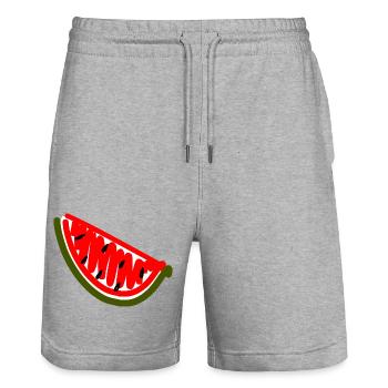 watermelon - Stanley/Stella Trainer Unisex Organic Jogging Shorts - heather grey - Front - Nik (191cm) & Marisol (170cm)
