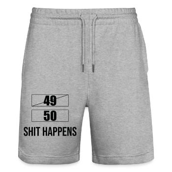 Funny saying 50th birthday - Stanley/Stella Trainer Unisex Organic Jogging Shorts - heather grey - Front - Nik (191cm) & Marisol (170cm)
