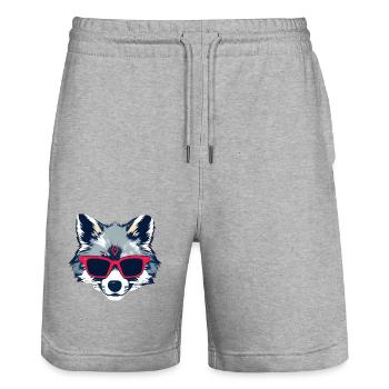 funny wolf - Stanley/Stella Trainer Unisex Organic Jogging Shorts - heather grey - Front - Nik (191cm) & Marisol (170cm)