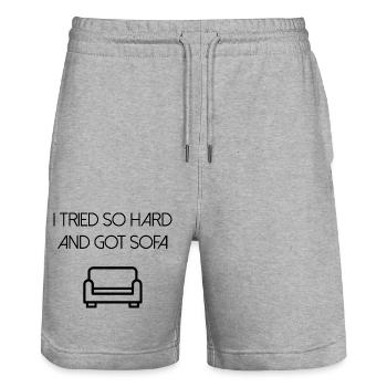 Ich habe mich so sehr bemüht und ein Sofa bekommen - Stanley/Stella Unisex Bio Joggingshorts Trainer  - Grau meliert - Vorne - Nik (191cm) & Marisol (170cm)