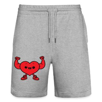 Kawaii chibi cartoon muscle heart - Stanley/Stella Trainer Unisex Organic Jogging Shorts - heather grey - Front - Nik (191cm) & Marisol (170cm)