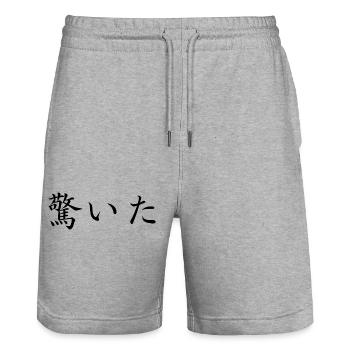 Surpris - Langue japonaise - Short de jogging bio TRAINER Stanley/Stella unisexe - gris chiné - Devant - Nik (191cm) & Marisol (170cm)