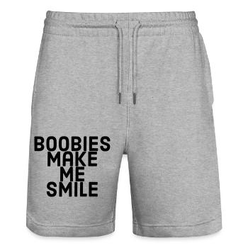Boobies make me smile - Stanley/Stella Trainer Unisex Organic Jogging Shorts - heather grey - Front - Nik (191cm) & Marisol (170cm)