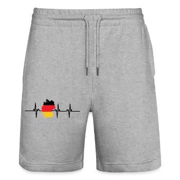 Battement de cœur Allemagne - Short de jogging bio TRAINER Stanley/Stella unisexe - gris chiné - Devant - Nik (191cm) & Marisol (170cm)