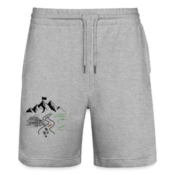 Wandern - Bergdesign mit Wanderweg - Stanley/Stella Unisex Bio Joggingshorts Trainer  - Grau meliert - Vorne - Nik (191cm) & Marisol (170cm)