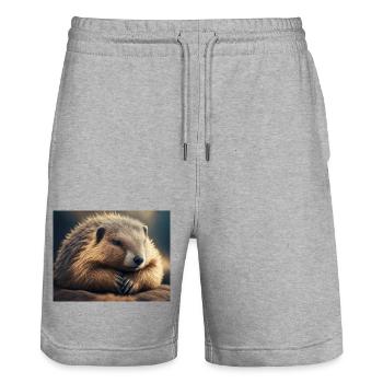 Animaux mignons en hibernation – marmotte - Short de jogging bio TRAINER Stanley/Stella unisexe - gris chiné - Devant - Nik (191cm) & Marisol (170cm)
