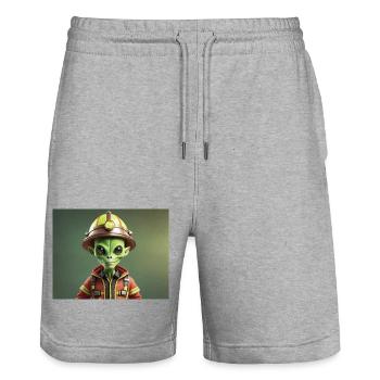 niedliche kleine grüne Retro Vintage Alien Feuerwehrmann - Stanley/Stella Unisex Bio Joggingshorts Trainer  - Grau meliert - Vorne - Nik (191cm) & Marisol (170cm)