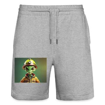 niedliche kleine grüne Retro Vintage Alien Feuerwehrmann - Stanley/Stella Unisex Bio Joggingshorts Trainer  - Grau meliert - Vorne - Nik (191cm) & Marisol (170cm)
