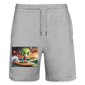 mignon petit vert rétro vintage alien surf - Short de jogging bio TRAINER Stanley/Stella unisexe - gris chiné - Devant - Nik (191cm) & Marisol (170cm)