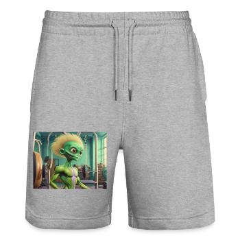 niedliche kleine grüne retro vintage alien workout gym - Stanley/Stella Unisex Bio Joggingshorts Trainer  - Grau meliert - Vorne - Nik (191cm) & Marisol (170cm)