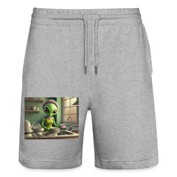 niedliche kleine grüne retro vintage alien jeden tag - Stanley/Stella Unisex Bio Joggingshorts Trainer  - Grau meliert - Vorne - Nik (191cm) & Marisol (170cm)