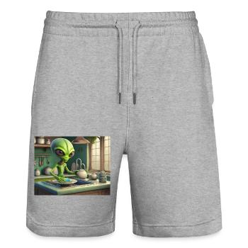 niedliche kleine grüne retro vintage alien jeden tag - Stanley/Stella Unisex Bio Joggingshorts Trainer  - Grau meliert - Vorne - Nik (191cm) & Marisol (170cm)
