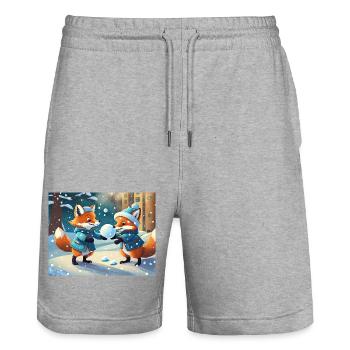 niedlicher kleiner Teufel Fuchs Alltag – Schnee spielen - Stanley/Stella Unisex Bio Joggingshorts Trainer  - Grau meliert - Vorne - Nik (191cm) & Marisol (170cm)