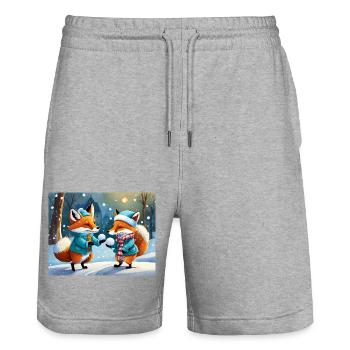 niedlicher kleiner Teufel Fuchs Alltag – Schnee spielen - Stanley/Stella Unisex Bio Joggingshorts Trainer  - Grau meliert - Vorne - Nik (191cm) & Marisol (170cm)