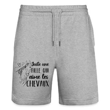 Juste une fille qui adore les chevaux cadeau - Short de jogging bio TRAINER Stanley/Stella unisexe - gris chiné - Devant - Nik (191cm) & Marisol (170cm)