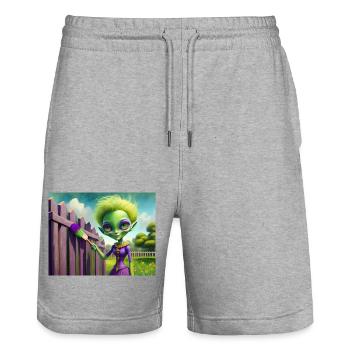 mignon petit vert rétro vintage alien peinture - Short de jogging bio TRAINER Stanley/Stella unisexe - gris chiné - Devant - Nik (191cm) & Marisol (170cm)