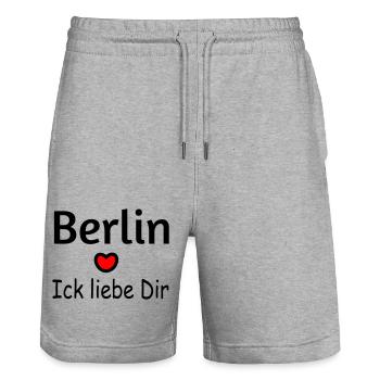 Berlin Ich liebe Dir - Stanley/Stella Unisex Bio Joggingshorts Trainer  - Grau meliert - Vorne - Nik (191cm) & Marisol (170cm)