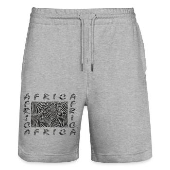 Background with a zebra motif with the text AFRICA - Stanley/Stella Unisex Bio Joggingshorts Trainer  - Grau meliert - Vorne - Nik (191cm) & Marisol (170cm)