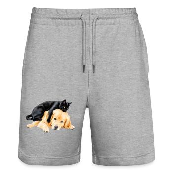 Schwarze Katze und golden retriever - Stanley/Stella Unisex Bio Joggingshorts Trainer  - Grau meliert - Vorne - Nik (191cm) & Marisol (170cm)