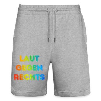 Laut gegen rechts Nr 08 - Stanley/Stella Unisex Bio Joggingshorts Trainer  - Grau meliert - Vorne - Nik (191cm) & Marisol (170cm)