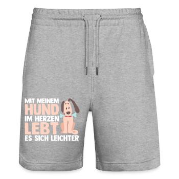Chien Propriétaire De Chien Propriétaire De Chien Motif Chiens - Short de jogging bio TRAINER Stanley/Stella unisexe - gris chiné - Devant - Nik (191cm) & Marisol (170cm)