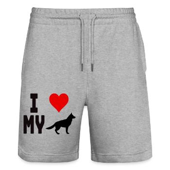 T-Shirt I Love My Dog für Hundefreunde - Stanley/Stella Unisex Bio Joggingshorts Trainer  - Grau meliert - Vorne - Nik (191cm) & Marisol (170cm)