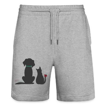 Hund und Katz - jowi hundeliebe - Stanley/Stella Unisex Bio Joggingshorts Trainer  - Grau meliert - Vorne - Nik (191cm) & Marisol (170cm)