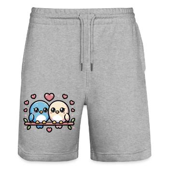cute lovebirds perched on a branch - Stanley/Stella Trainer Unisex Organic Jogging Shorts - heather grey - Front - Nik (191cm) & Marisol (170cm)
