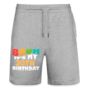 Bruh It's My 20th Birthday Twentieth Bday - Stanley/Stella Unisex Bio Joggingshorts Trainer  - Grau meliert - Vorne - Nik (191cm) & Marisol (170cm)