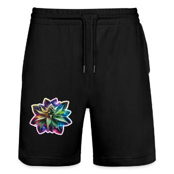 Plante de chanvre scintillante colorée - Short de jogging bio TRAINER Stanley/Stella unisexe - noir - Devant - Nik (191cm) & Marisol (170cm)