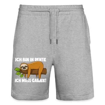 Faultier - Ich bin in Rente ich muss garnix - Stanley/Stella Unisex Bio Joggingshorts Trainer  - Grau meliert - Vorne - Nik (191cm) & Marisol (170cm)