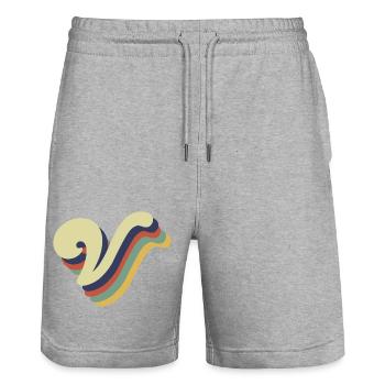 Retro-V-Buchstabe - Stanley/Stella Unisex Bio Joggingshorts Trainer  - Grau meliert - Vorne - Nik (191cm) & Marisol (170cm)