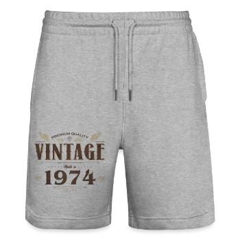 50 Years Old Vintage 1974 Limited Edition 50th - Stanley/Stella Trainer Unisex Organic Jogging Shorts - heather grey - Front - Nik (191cm) & Marisol (170cm)