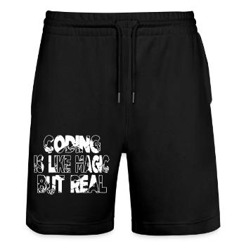 IT Solutions Happy Present Developer Community - Stanley/Stella Trainer Unisex Organic Jogging Shorts - black - Front - Nik (191cm) & Marisol (170cm)