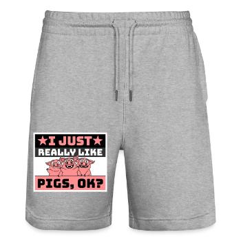 J’aime vraiment les cochons, OK drôle mignon amateur de cochons - Short de jogging bio TRAINER Stanley/Stella unisexe - gris chiné - Devant - Nik (191cm) & Marisol (170cm)