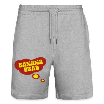 Grosse bulle de pensée rouge dans la TÊTE DE BANANE délavée - Short de jogging bio TRAINER Stanley/Stella unisexe - gris chiné - Devant - Nik (191cm) & Marisol (170cm)