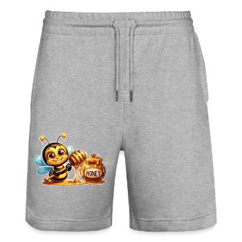 Abeille sucrée grignotant le pot de miel - Short de jogging bio TRAINER Stanley/Stella unisexe - gris chiné - Devant - Nik (191cm) & Marisol (170cm)