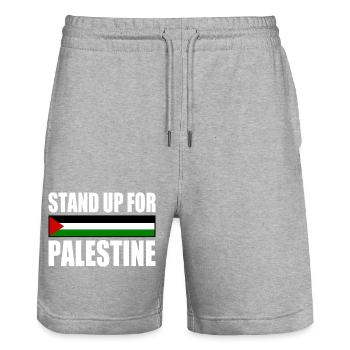 stand up for palestine - Stanley/Stella Unisex Bio Joggingshorts Trainer  - Grau meliert - Vorne - Nik (191cm) & Marisol (170cm)