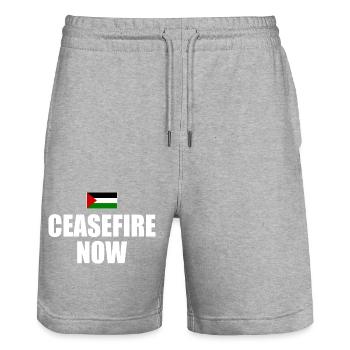 ceasefire now - Stanley/Stella Trainer Unisex Organic Jogging Shorts - heather grey - Front - Nik (191cm) & Marisol (170cm)