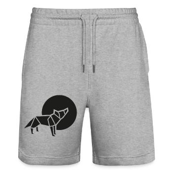 black wolf origami - Stanley/Stella Trainer Unisex Organic Jogging Shorts - heather grey - Front - Nik (191cm) & Marisol (170cm)