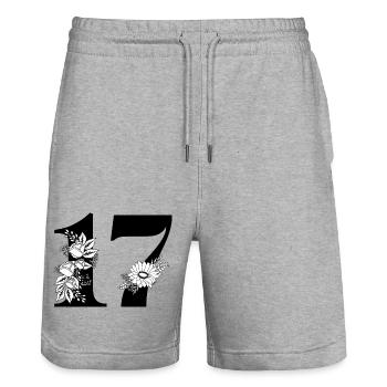 Number 17 Black Floral -17th Birthday Floral - Stanley/Stella Trainer Unisex Organic Jogging Shorts - heather grey - Front - Nik (191cm) & Marisol (170cm)