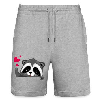 Peeking cute raccoon with hearts - Stanley/Stella Trainer Unisex Organic Jogging Shorts - heather grey - Front - Nik (191cm) & Marisol (170cm)