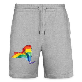 New York (USA) | echte Flagge | LGBTQIA+ - Stanley/Stella Unisex Bio Joggingshorts Trainer  - Grau meliert - Vorne - Nik (191cm) & Marisol (170cm)