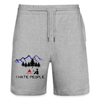 i hate people 002 - Stanley/Stella Trainer Unisex Organic Jogging Shorts - heather grey - Front - Nik (191cm) & Marisol (170cm)