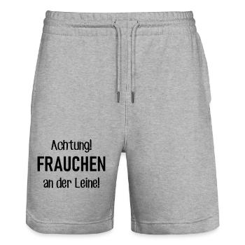 Achtung! Frauchen an der Leine! - Hund - Hunde - Stanley/Stella Unisex Bio Joggingshorts Trainer  - Grau meliert - Vorne - Nik (191cm) & Marisol (170cm)